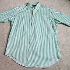 RALPH LAUREN GOLF Classic Fit Linen Shirt For Men Green/White Striped Size L